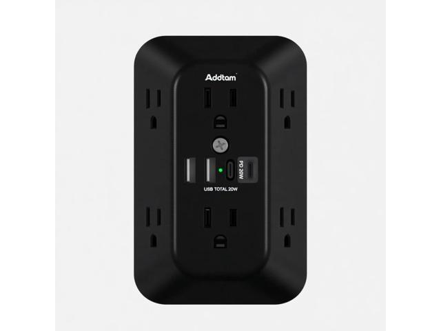 Surge Protector Outlet Extender, 6-Outlet Splitter with 4 USB Wall Charger (PD 20W), Multi Plug Wall Outlet 1800J Power Strip for Home Office Dorm...