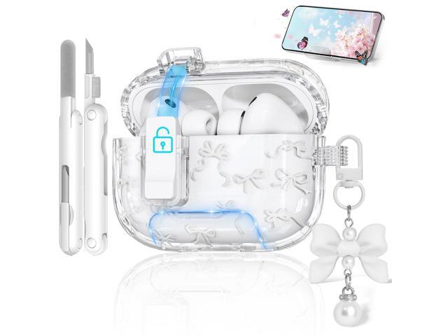 Case with Secure Lock & Phone Stand, Clear Case for 3rd Generation 2025 Cover with Cleaner Keychain for Women Girly (White, 3 (2025))