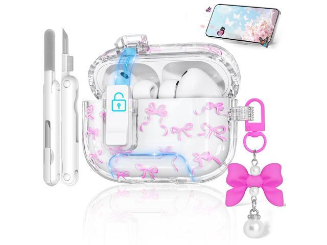 Clear Case with Secure Lock & Phone Stand, Bow-Print Cover with Cleaner Keychain for Women Girly (Rose Red, 3rd Generation (2025))