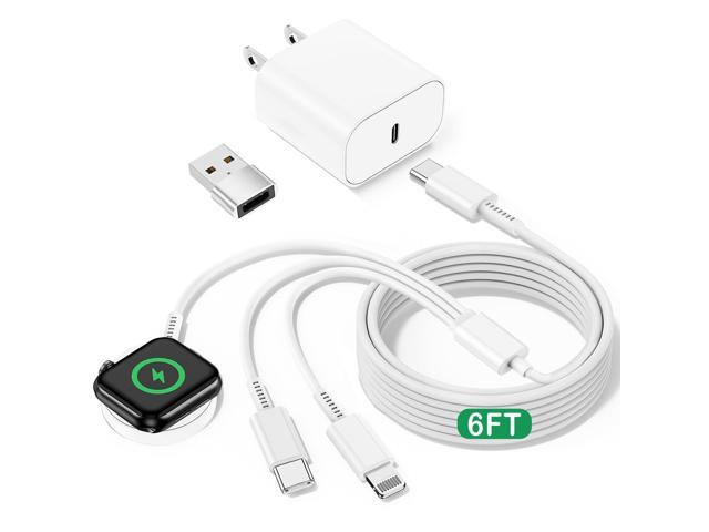 Charger for Smartwatch, Multi Charging Cable 6FT & USB C Phone Charger Block & USB to USB-C Adapter, 3-in-1 Travel Car Office Essentials Charger...