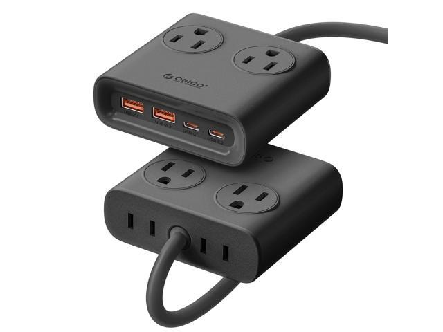 Power Brick, 25W GaN Power Strip, 8 in 1 Extension Cord with 4 AC Outlets and 2 USB-A and 2 USB-C Ports, 5ft Flat Plug Black Outlet Extender for...