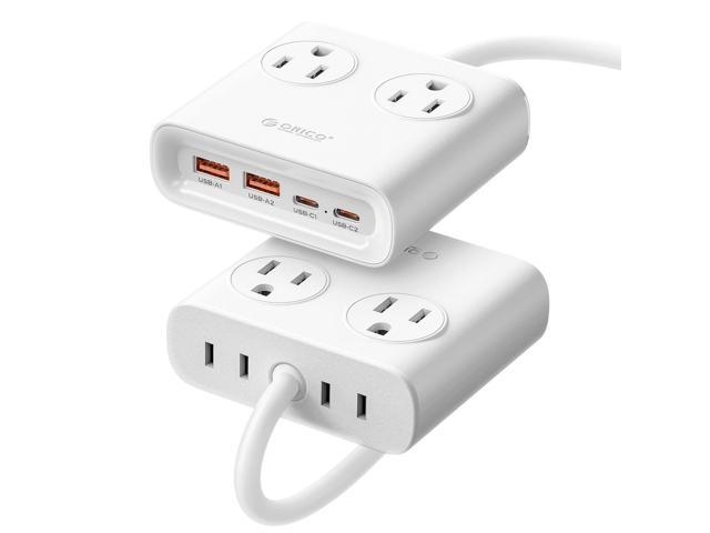 Power Brick, 25W GaN Power Strip, 8 in 1 Extension Cord with 4 AC Outlets and 2 USB-A and 2 USB-C Ports, 5ft Flat Plug White Outlet Extender for...