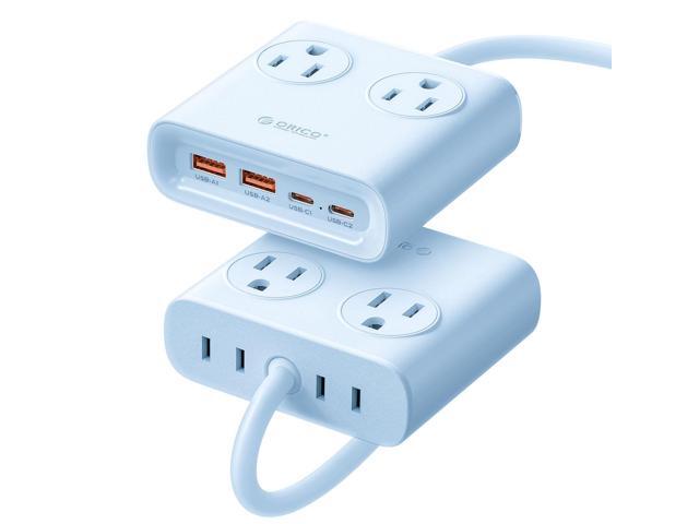 Power Brick, 25W GaN Power Strip, 8 in 1 Extension Cord with 4 AC Outlets and 2 USB-A and 2 USB-C Ports, 5ft Flat Plug Blue Outlet Extender for...