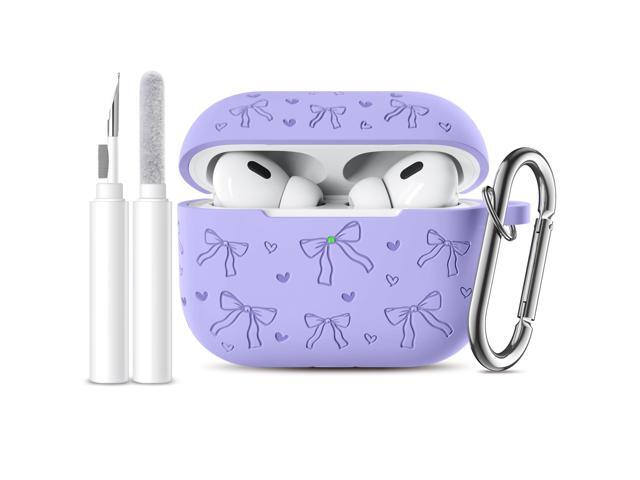 Case Cover, Pretty Engraved Bow Design Soft Silicone Protective Cover with Cleaning Pen & Keychain, Compatible with 1st 2nd Generation Case for...