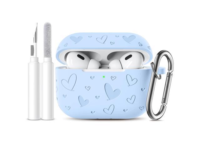 Cute Heart Engraved Case for AirPods Pro 2, Pretty Soft Silicone Protective Cover with Cleaner Pen & Keychain, Compatible with AirPod Pro Case...