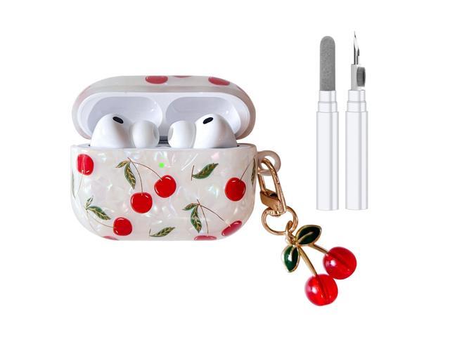 Cute Pretty Aesthetic Case Cover with Cherry Keychain, Premium TPU Protective Shockproof Case for Women Girl