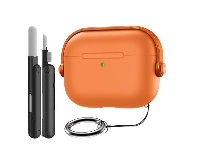 Case for AirPods Pro 3 (2025) with Secure Lock, Hard Shell, Shockproof, Music Headset Design Protective Cover with Cleaning Kit & Keychain, Orange