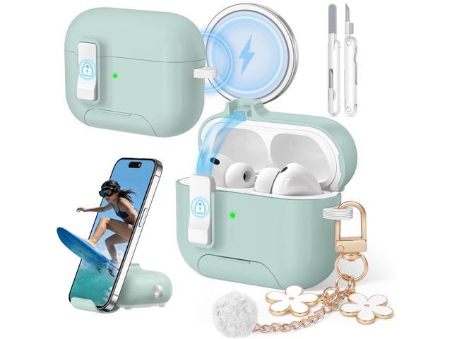Case (2025) with Cute Keychain, Secure Lock Case Cover for 3rd Generation with Phone Stand & Cleaning Kit for Women Girls, Compatible with MagSafe,...