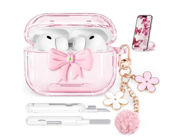 Case 2025, with Safety Lock & Phone Stand for Generation Case Cover for Women Girly, Clear Pink Bow Butterfly Case with Keychain, Pink