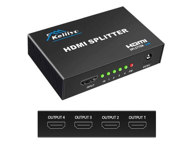 HDMI Splitter 1 in 4 Out V1.4b Powered HDMI Video Splitter with AC Adaptor Duplicate/Mirror Screen Monitor Supports Ultra HD 1080P 2K x4K@30Hz and...