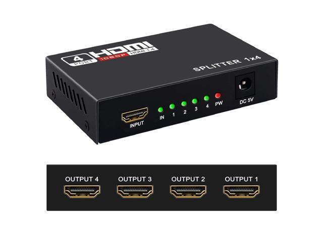 HDMI Splitter 1 in 4 Out - 4K Splitter 1x4 Ports v1.4 Powered 4K/2K Full Ultra HD 1080p US Adapter 3D Support