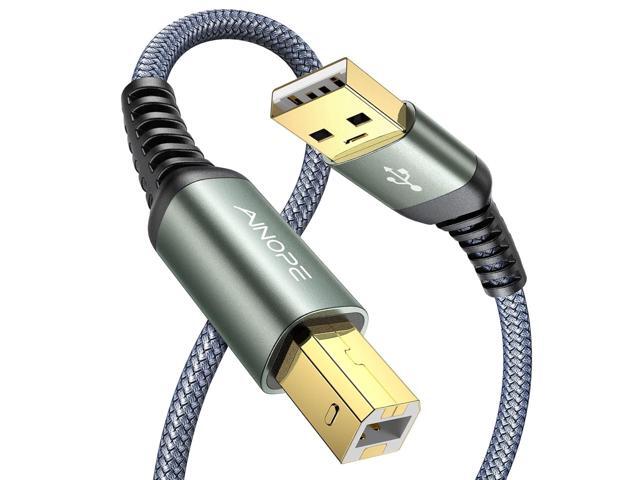 Printer Cable, Nylon Braided USB 2.0 Printer Cord to Computer, Type A/Grey/6.6FT