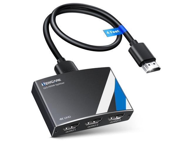 4K HDMI Splitter 1 in 3 Out [with 4 FT HDMI Cable and Power Adapter]-Not Support Extended Display, Aluminum Alloy 1×3 HDMI Splitter Support 4Kx2K,...