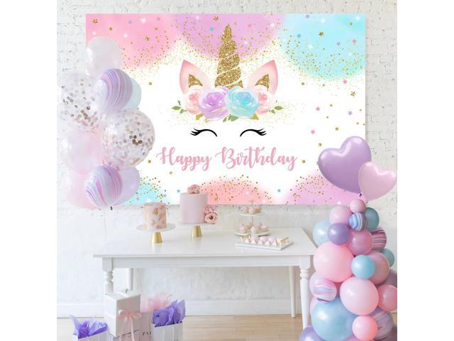 Unicorn Birthday Decorations Backdrop for Girls Party 5x3ft Pastel Rainbow Glitter Stars Dots Happy Birthday Banner Photo Booth Props