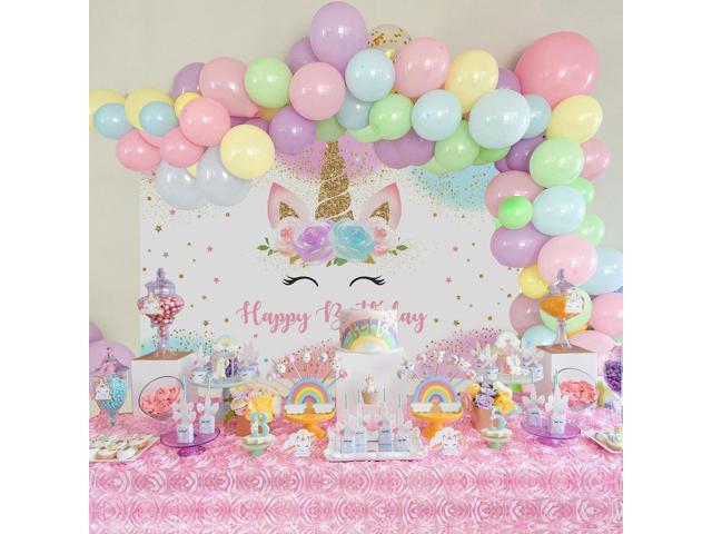 Unicorn Birthday Decorations Backdrop for Girls Party 6x4ft Pastel Rainbow Glitter Stars Dots Happy Birthday Banner Photo Booth Props