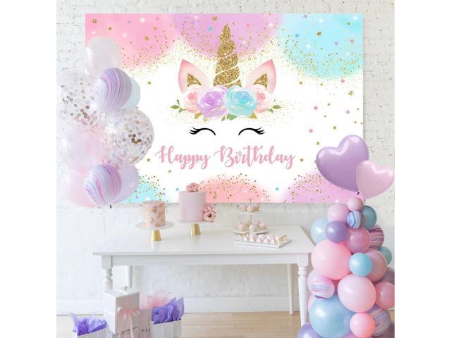 Unicorn Birthday Decorations Backdrop for Girls Party 6x4ft Pastel Rainbow Glitter Stars Dots Happy Birthday Banner Photo Booth Props
