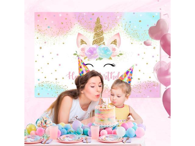 Unicorn Birthday Decorations Backdrop for Girls Party 6x4ft Pastel Rainbow Glitter Stars Dots Happy Birthday Banner Photo Booth Props