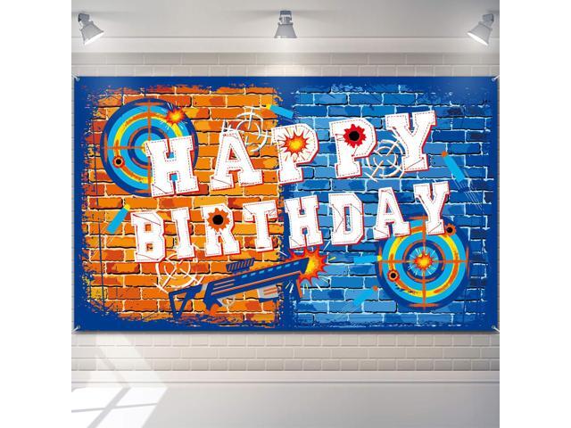 Gun Backdrop Happy Birthday Banner Party Decorations Supplies Dart Battle Background Target Water for Boy's Birthday Party Themed Decorations