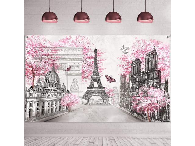 Tapestry Wall Backdrop Photo Banner Background City Landscape Pink Wall Hanging Decor for Living Room Girl Bedroom Themed Party Decoration, 72.8 x...