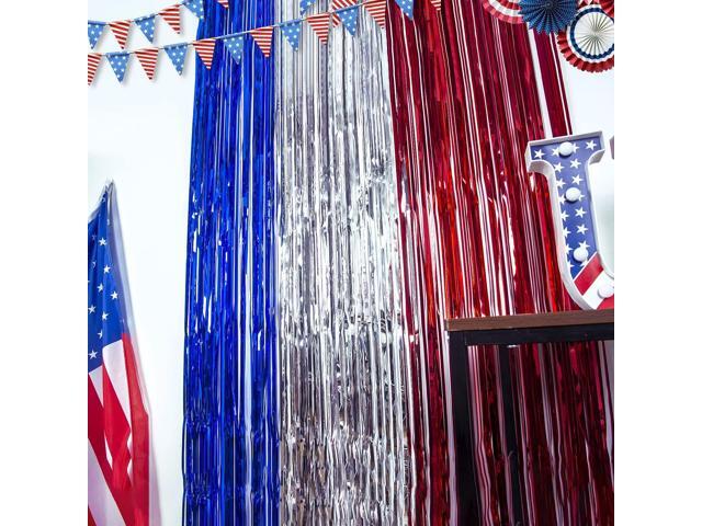 4th of July Decorations, 3Pack Red White and Blue Decorations Streamers Foil Fringe Curtains Photobooth Props Party Backdrop for Themed Olympics...