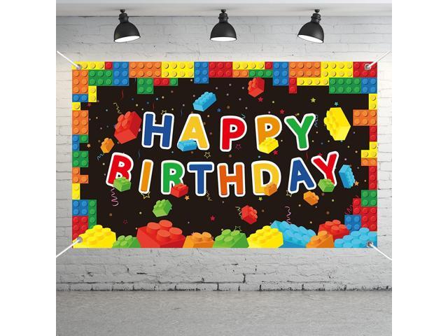 Building Blocks Happy Birthday Banner Colorful Blocks Birthday Party Decorations Backdrop Photography Background for Children Kids Boys Girls...