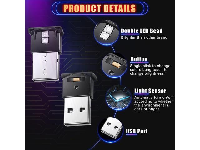 4 Pieces Mini USB LED Light, Car LED Interior Lighting 5v Smart USB Atmosphere Light, Laptop Keyboard Office Decoration Night Lamp, Adjustable...