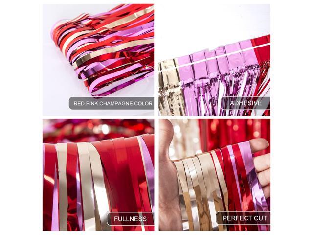 3 Pack Valentines Day Party Decorations 3.3X6.6 ft Photo Booth Props Red Pink Champagne Gold Valentine's Day Decors Foil Fringe Curtains Backdrop...