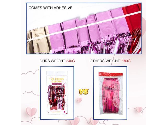 3 Pack Valentines Day Party Decorations 3.3X6.6 ft Photo Booth Props Red Pink Champagne Gold Valentine's Day Decors Foil Fringe Curtains Backdrop...