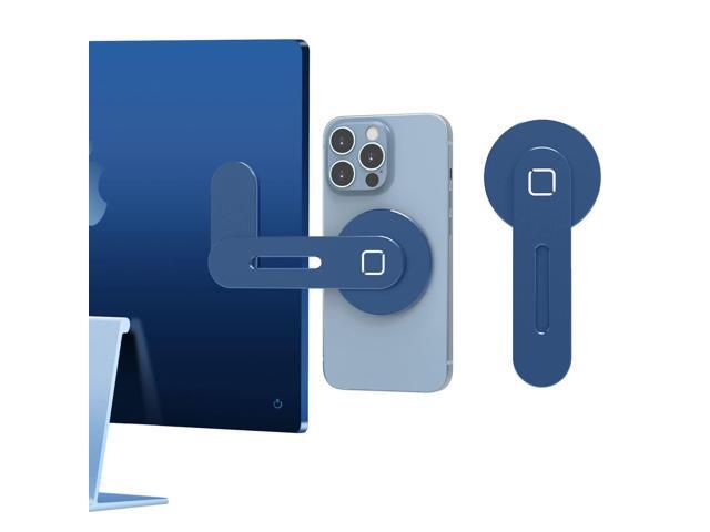 Magnetic Phone Holder for Laptop, Adjustable Phone Monitor Side Mount, Slim Portable Foldable Computer Expansion Bracket, Navy Blue