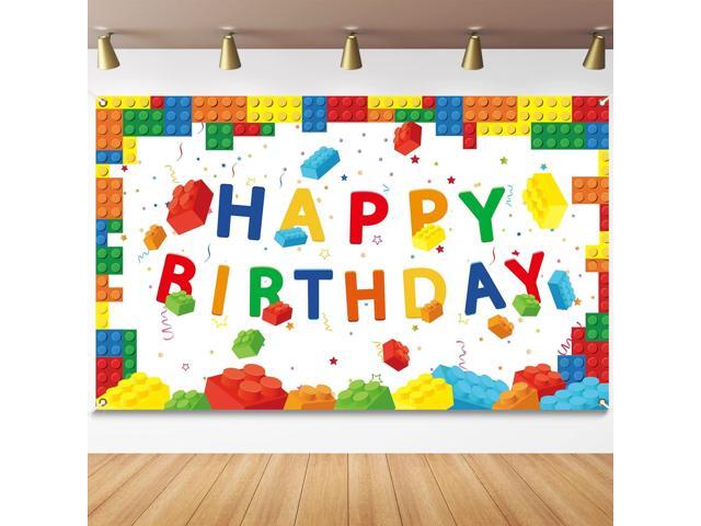 Building Blocks Happy Birthday Banner Colorful Blocks Birthday Party Decorations Backdrop Photography Background for Children Kids Boys Girls...