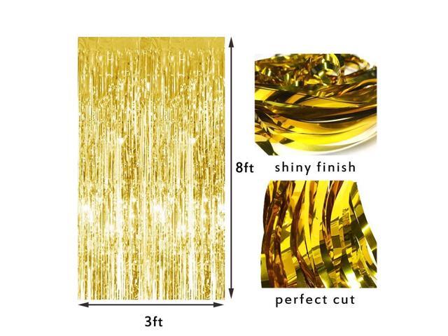 4PCS 3' X 8' Black and Gold Metallic Tinsel Foil Fringe Curtain Backdrop for Photo Booth Birthday Wedding Graduation Party Decoration
