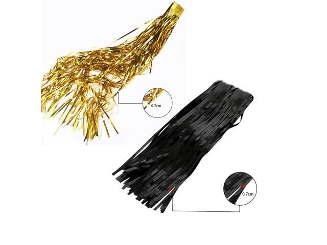 4PCS 3' X 8' Black and Gold Metallic Tinsel Foil Fringe Curtain Backdrop for Photo Booth Birthday Wedding Graduation Party Decoration