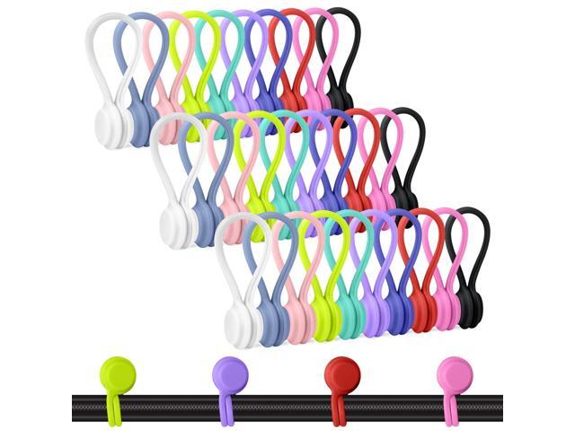 Reusable Magnetic Cable Ties, 30 Pcs Strong Snap on Magnetic Cord Ties, Silicone Magnet Twist Tie (10 Colors-30 Pack)