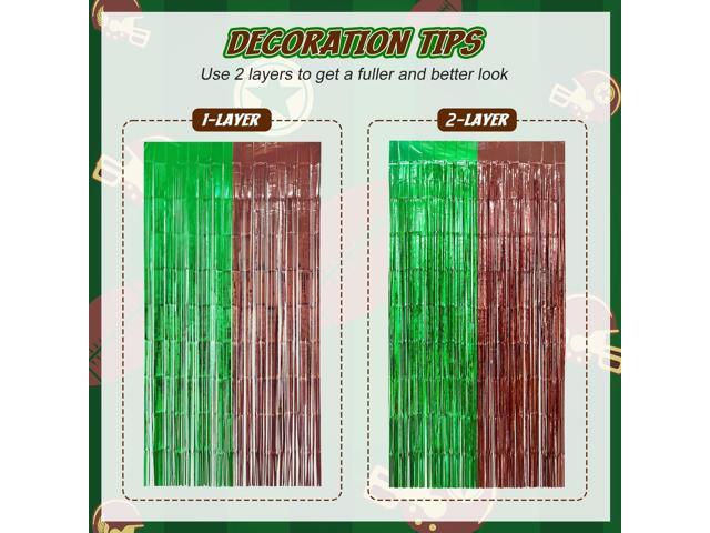 Football Party Decorations, 5 Pack 3.3x6.6ft Green Brown Foil Fringe Curtains Photo Booth Prop Backdrop Streamers, Birthday Party Supplies, Party...