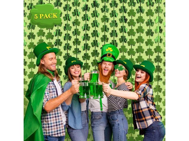 5 Pack St. Patrick's Day Foil Fringe Curtains Lucky St Patricks Day Decorations 3.3 x 6.6 ft Shamrock Tinsel Fringe Curtain Photo Prop Backdrop...