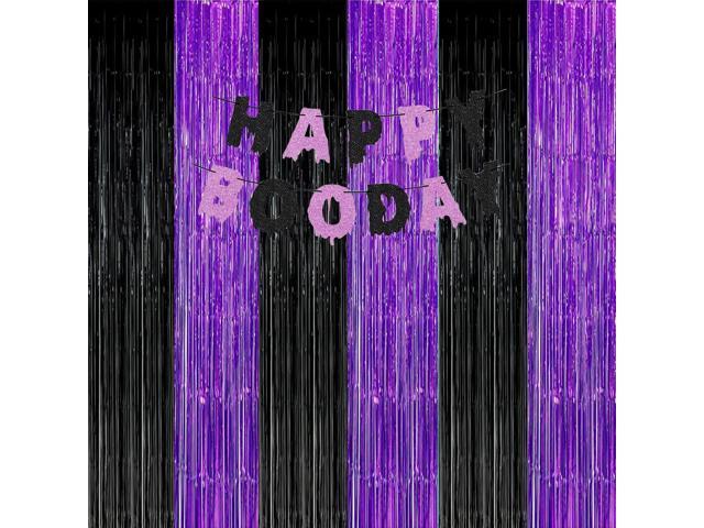 Graduation Decorations 2026 Purple Black Foil Fringe Backdrops, Black Purple Party Decorations Streamer Tinsel Curtains for Graduation Birthday...
