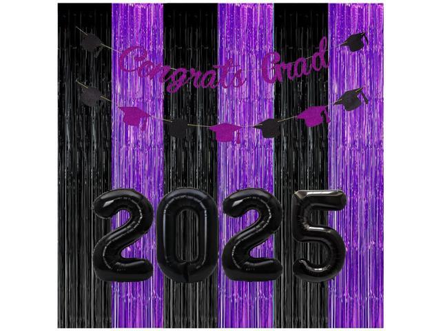 Graduation Decorations 2026 Purple Black Foil Fringe Backdrops, Black Purple Party Decorations Streamer Tinsel Curtains for Graduation Birthday...