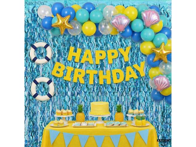 Xtralarge Wavy Blue Foil Fringe Curtain - Pack of 2 Blue Streamers for Under The Sea Party Decorations Foil Fringe Backdrop for Birthday,...