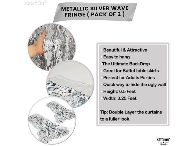 XtraLarge Wavy Silver Backdrop Curtain - Pack of 2 Silver Streamers Backdrop for Disco Party Decorations Fringe Curtains for New Years...