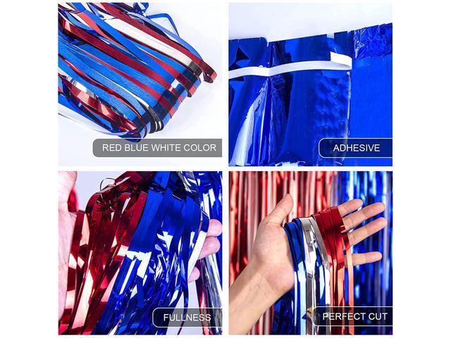 4th of July Decorations, 5Pack Red White Blue Labor Day Party Decorations Tinsel Foil Fringe Curtains, Photo Booth Prop Streamer Backdrop for...