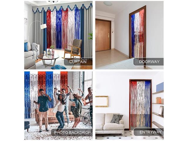 4th of July Decorations, 5Pack Red White Blue Labor Day Party Decorations Tinsel Foil Fringe Curtains, Photo Booth Prop Streamer Backdrop for...