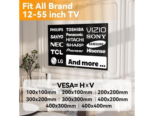 No Stud TV Wall Mount for 12-55 inch TVs, Holds up to 100 lbs, Drywall TVs Bracket, Bubble Level Included, Low Profile, Easy to Install for Bedroom...