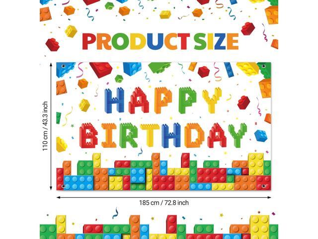 Building Block Birthday Banner Party Backdrop Decoration Happy Birthday Banner Photography Background for Party, 72.8 x 43.3 Inch(White)