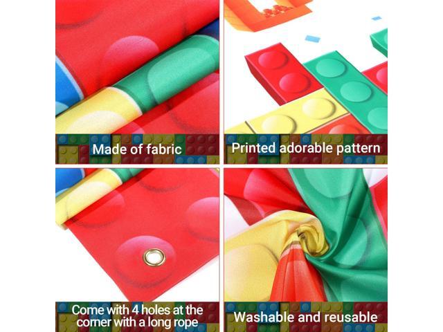 Building Block Birthday Banner Party Backdrop Decoration Happy Birthday Banner Photography Background for Party, 72.8 x 43.3 Inch(White)