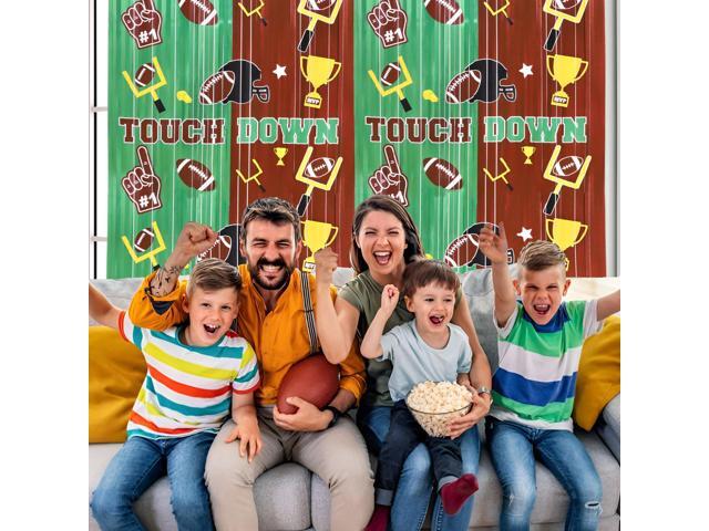 Party Decorations Foil Fringe Curtains, 2 Pack 3.3x6.6ft Green Brown Tinsel Backdrop for Game Day Photo Booth Backdrops Football Party Decorations