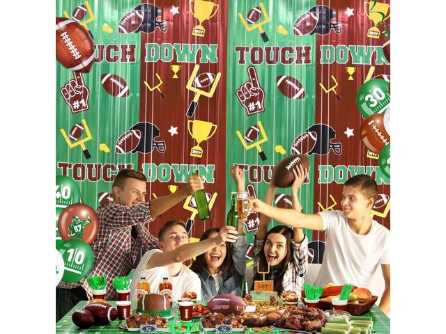 Party Decorations Foil Fringe Curtains, 2 Pack 3.3x6.6ft Green Brown Tinsel Backdrop for Game Day Photo Booth Backdrops Football Party Decorations