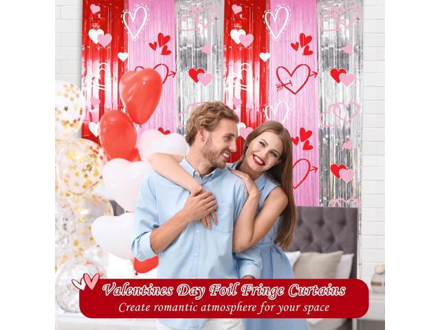 Foil Fringe Curtains Backdrop Party Decorations, 2 Pack 3.3 x 6.6 FT Red Pink Silver Tinsel Day Backdrop, Photo Backdrops Day Decor Wedding Party...