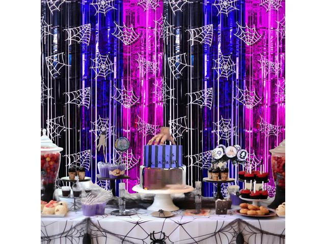 Birthday Party Supplies, 2 Pack Party Decorations 3.3x6.6ft Black Purple and Pink Tinsel Foil Fringe Curtains, Gothic Photo Booth Prop Backdrop...