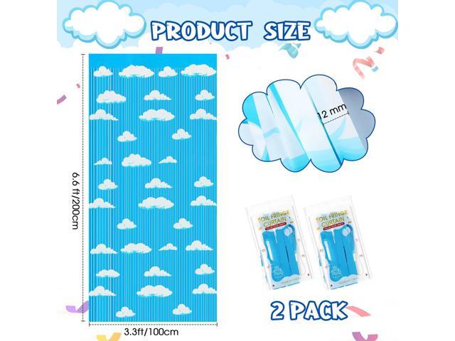 Blue Sky White Clouds Birthday Party Supplies, Clouds Theme Tinsel Foil Fringe Curtains Toy Party Supplies, Cartoon Story Backdrop for Baby Shower...