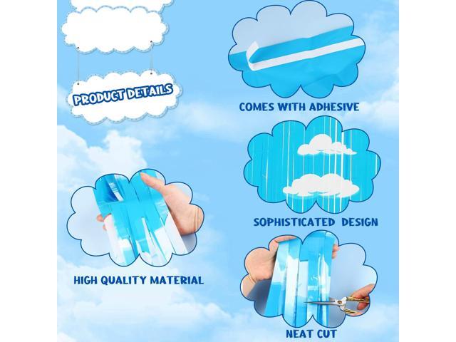 Blue Sky White Clouds Birthday Party Supplies, Clouds Theme Tinsel Foil Fringe Curtains Toy Party Supplies, Cartoon Story Backdrop for Baby Shower...